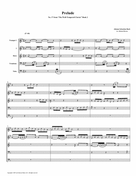 Free Sheet Music Prelude 17 From Well Tempered Clavier Book 2 Brass Quintet