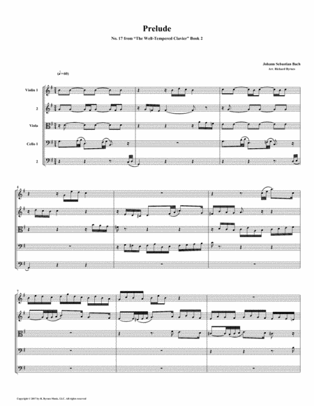 Prelude 17 From Well Tempered Clavier Book 2 String Quintet Sheet Music