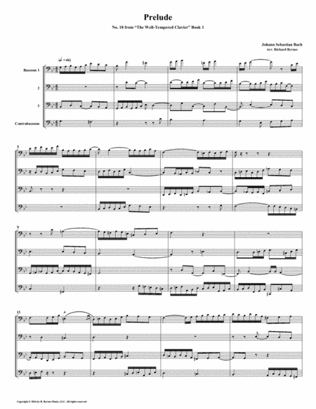 Prelude 18 From Well Tempered Clavier Book 1 Bassoon Quartet Sheet Music