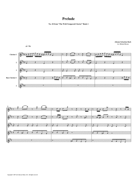 Prelude 18 From Well Tempered Clavier Book 2 Clarinet Quintet Sheet Music