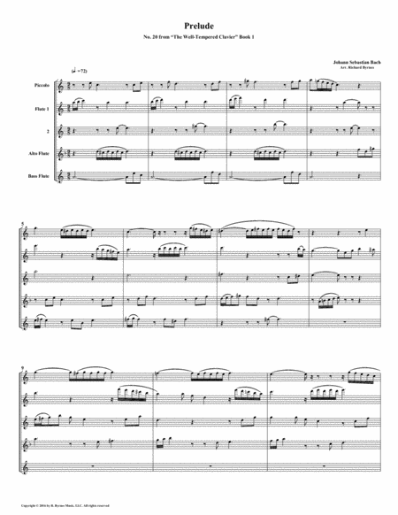 Prelude 20 From Well Tempered Clavier Book 1 Flute Quintet Sheet Music