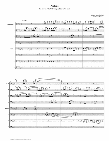 Free Sheet Music Prelude 22 From Well Tempered Clavier Book 1 Euphonium Tuba Octet