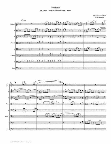 Prelude 22 From Well Tempered Clavier Book 1 String Octet Sheet Music