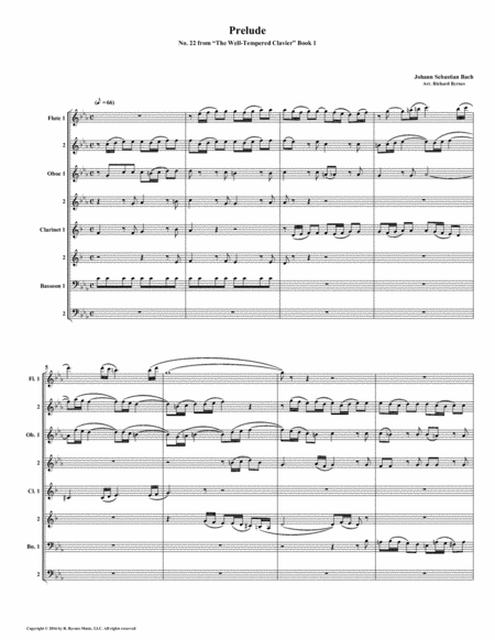 Prelude 22 From Well Tempered Clavier Book 1 Woodwind Octet Sheet Music