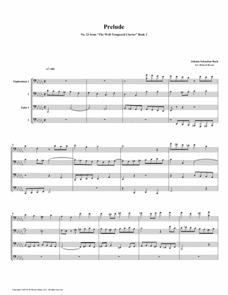 Prelude 22 From Well Tempered Clavier Book 2 Euphonium Tuba Quartet Sheet Music