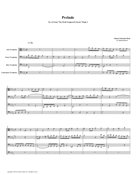 Prelude 22 From Well Tempered Clavier Book 2 Trombone Quartet Sheet Music