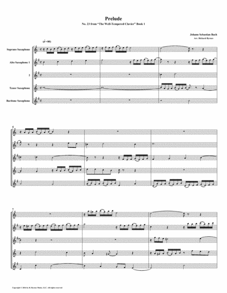 Prelude 23 From Well Tempered Clavier Book 1 Saxophone Quintet Sheet Music