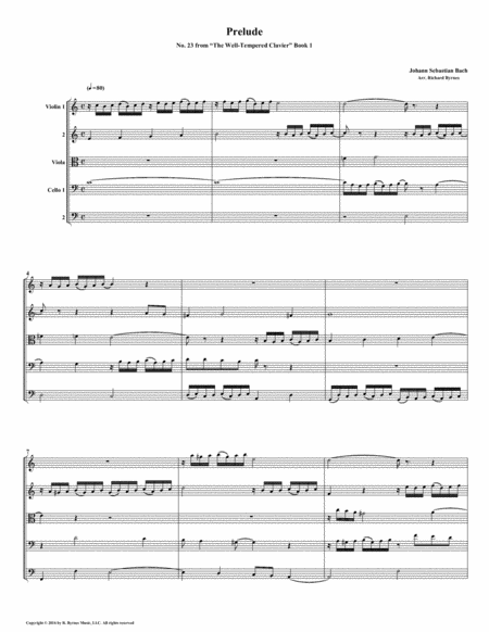 Prelude 23 From Well Tempered Clavier Book 1 String Quintet Sheet Music