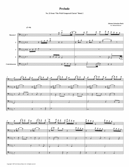 Prelude 23 From Well Tempered Clavier Book 2 Bassoon Quintet Sheet Music