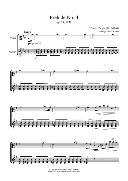 Prelude 4 7 For Viola And Guitar Sheet Music