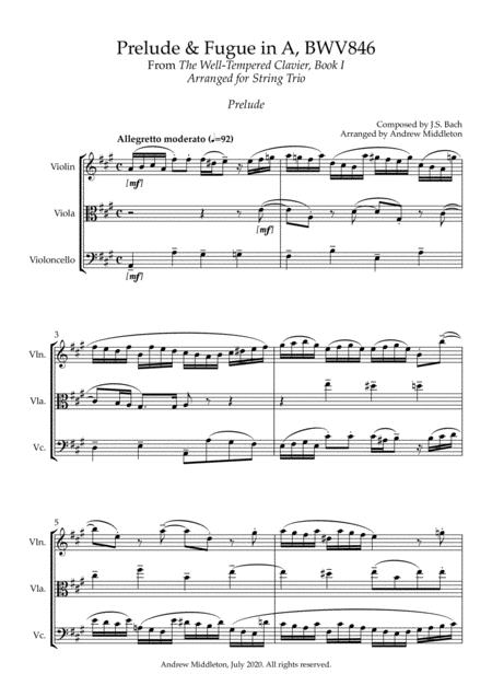 Free Sheet Music Prelude And Fugue In A Bwv 864 Arranged For String Trio