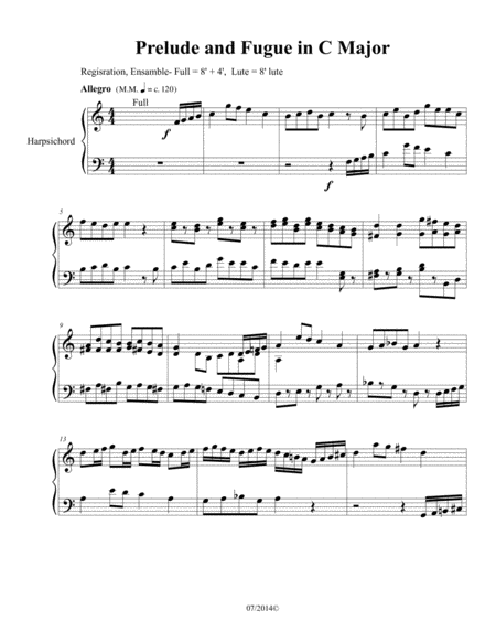 Free Sheet Music Prelude And Fugue In C Major