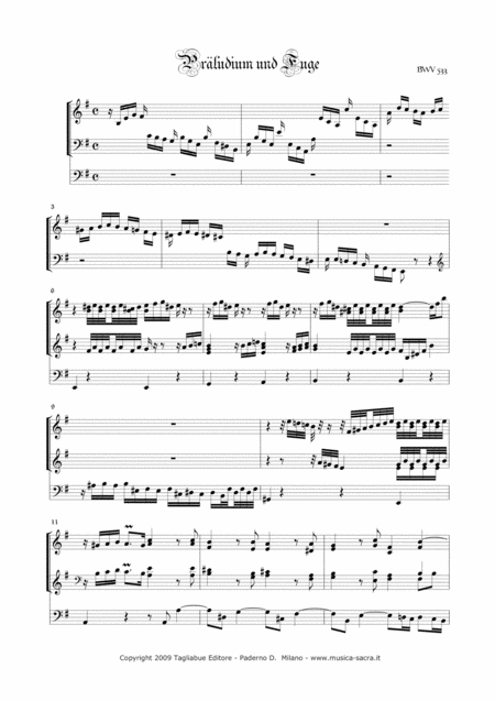 Prelude And Fugue In C Minor Bwv 533 For Organ 3 Staff Sheet Music