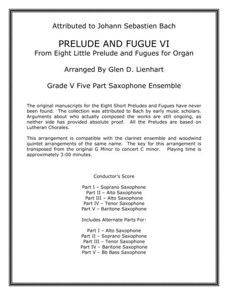 Prelude And Fugue Vi Saxophone Sheet Music