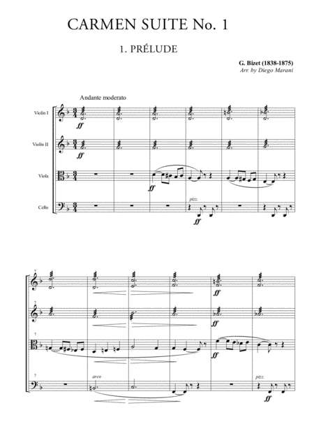 Free Sheet Music Prelude Aragonaise From Carmen Suite For String Quartet