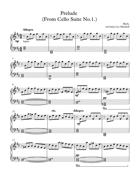 Free Sheet Music Prelude Cello Suite No 1