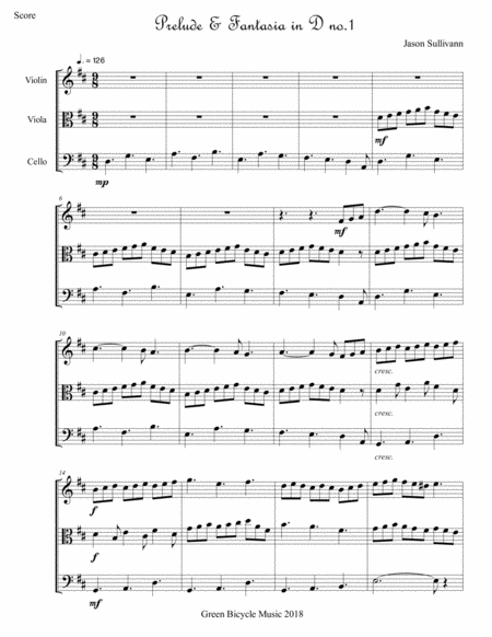 Prelude Fantasia In D No 1 For String Trio Sheet Music