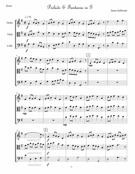 Prelude Fantasia In G For String Trio Sheet Music