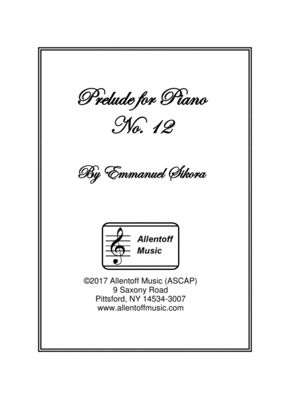 Prelude For Piano No 12 Sheet Music