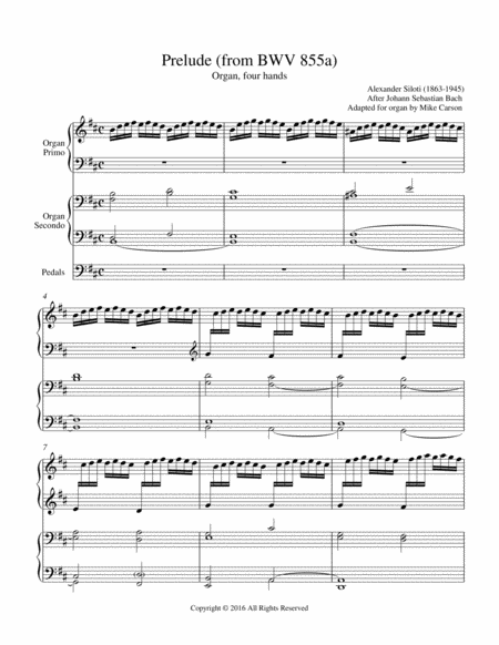 Prelude From Bwv 855a For Organ Four Hands Sheet Music