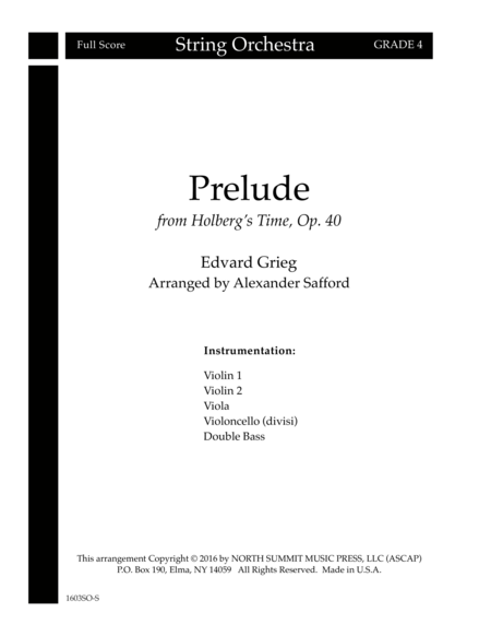 Prelude From Holbergs Time Op 40 Holberg Suite Score And Parts Sheet Music