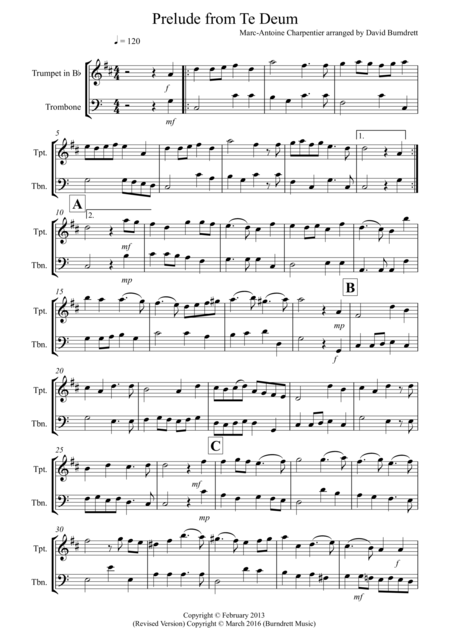 Prelude From Te Deum For Trumpet And Trombone Sheet Music