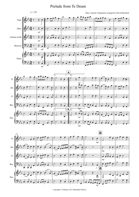 Prelude From Te Deum For Wind Quartet Sheet Music