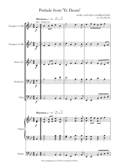 Free Sheet Music Prelude From Te Deum