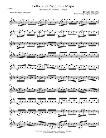 Prelude From The Cello Suite In G Major Bwv 1007 Arr For Solo Violin Sheet Music