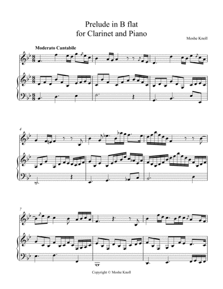 Free Sheet Music Prelude In B Flat For Clarinet And Piano