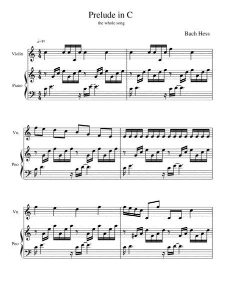 Prelude In C Major Melody Sheet Music