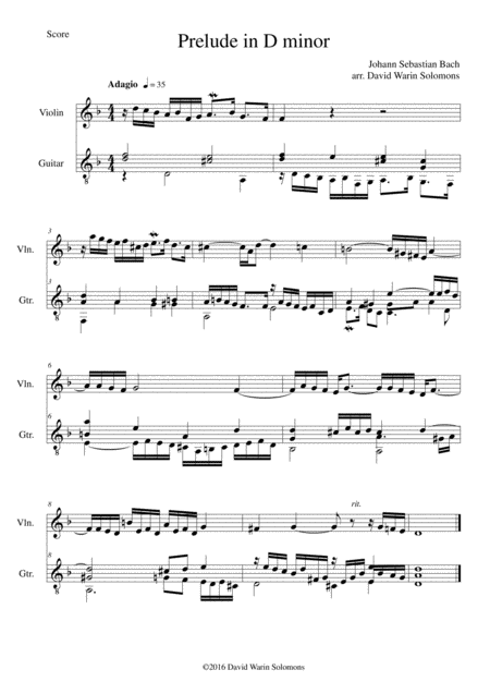 Free Sheet Music Prelude In D Minor For Violin And Guitar