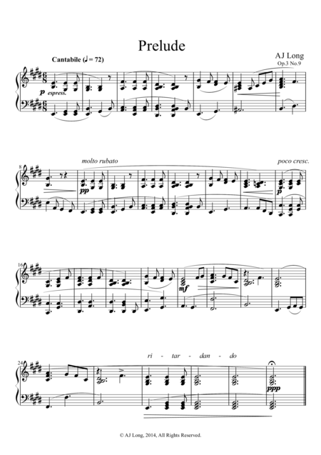 Prelude In E Major Op 3 No 9 Sheet Music