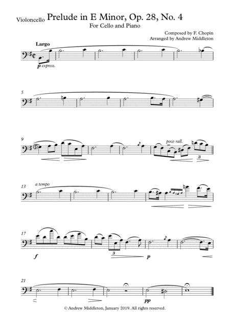 Free Sheet Music Prelude In E Minor Arranged For Cello Piano