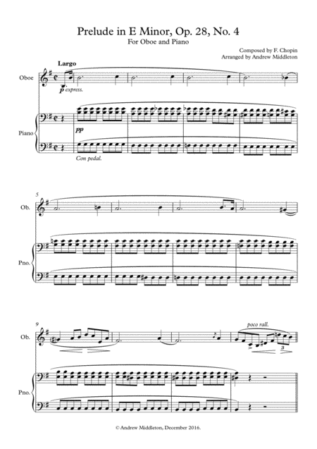 Free Sheet Music Prelude In E Minor Op 28 No 4 For Oboe Piano