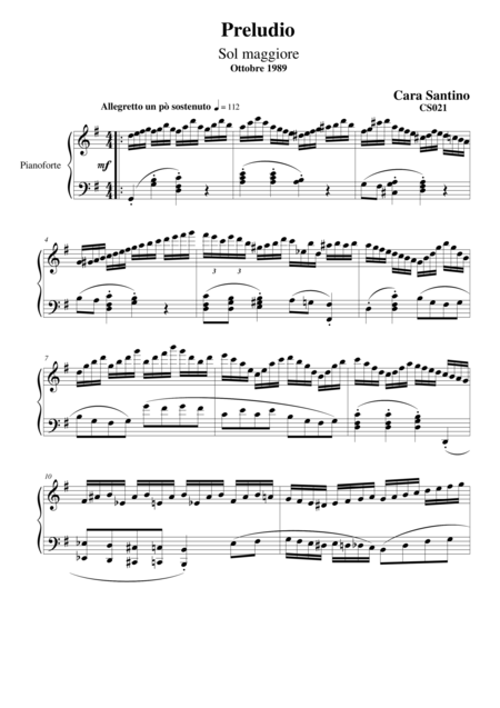 Prelude In G Major For Piano Sheet Music