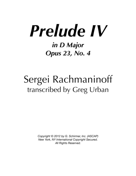 Prelude Iv In D Major Op 23 No 4 Rachmaninoff Sheet Music