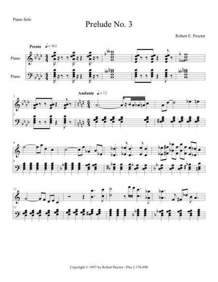 Prelude No 3 For Piano Sheet Music