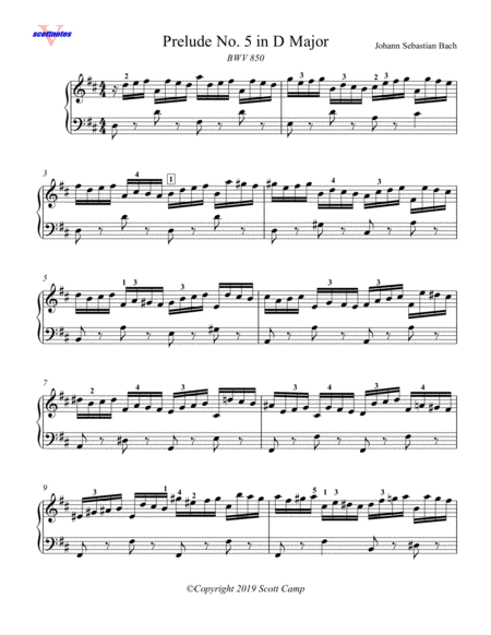 Prelude No 5 In D Major Bwv 850 Sheet Music