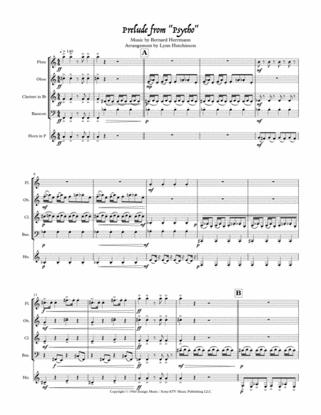 Free Sheet Music Prelude Psycho Halloween For Wind Quintet