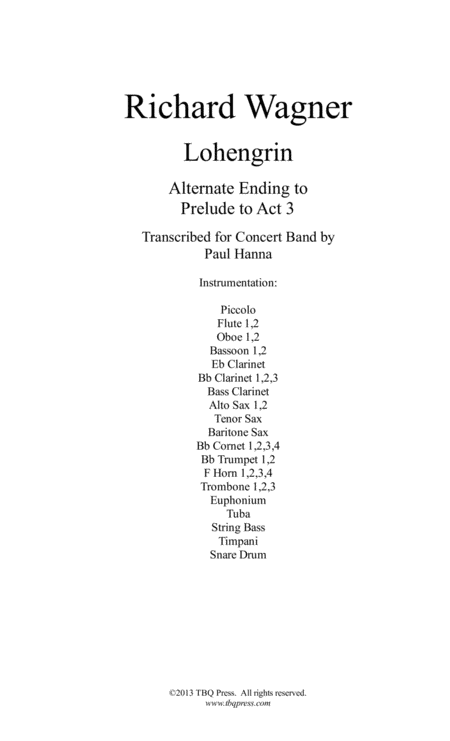 Prelude To Act 3 Of Lohengrin Alternate Ending Sheet Music