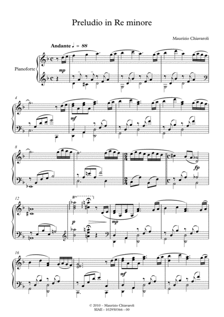 Preludio In Re Minore Sheet Music