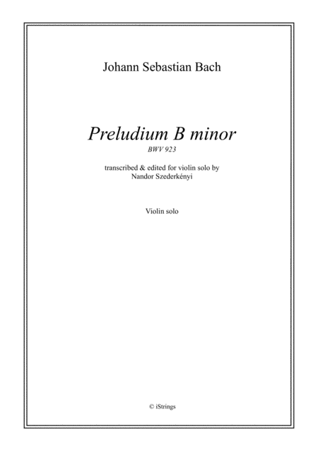 Preludium B Minor For Solo Violin Bwv 923 Sheet Music