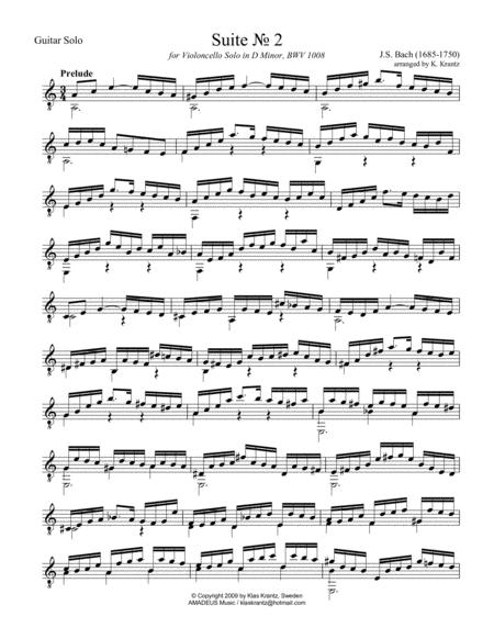 Free Sheet Music Preludium Suite 2 Bwv 1008 For Guitar Solo