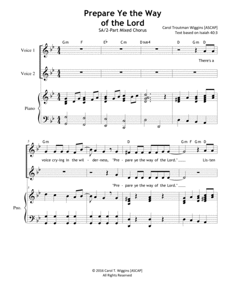 Free Sheet Music Prepare Ye The Way Of The Lord