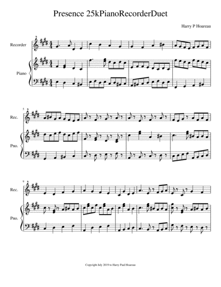 Free Sheet Music Presence 25k Piano And Recorder Duet