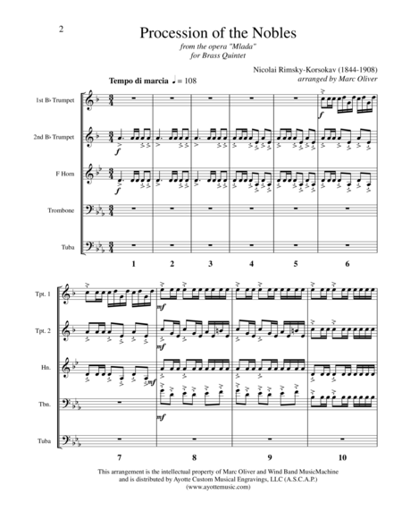 Free Sheet Music Procession Of The Nobles For Brass Quintet