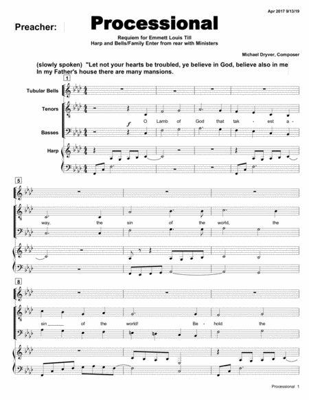 Free Sheet Music Processional Tb From Requiem Of Emmett Till