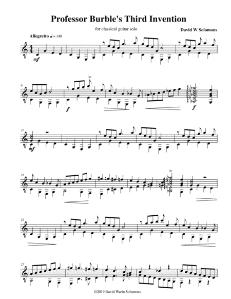 Free Sheet Music Professor Burbles 3rd Invention For Guitar Solo