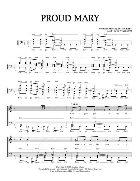 Proud Mary F Chorus Pricing Sheet Music